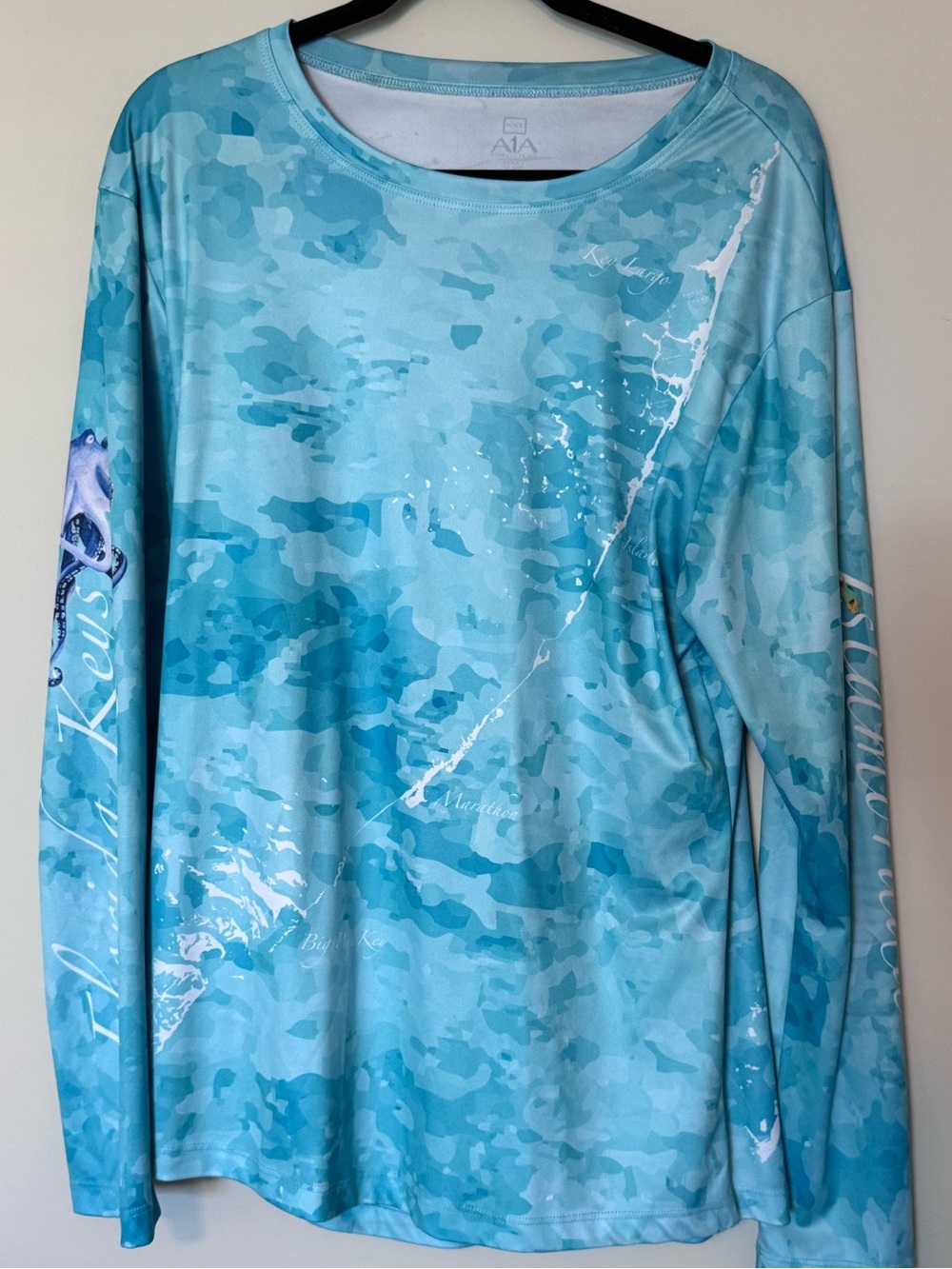 A1A Key Largo Florida Keys Long Sleeve Performance Fishing Shirt XXL Blue